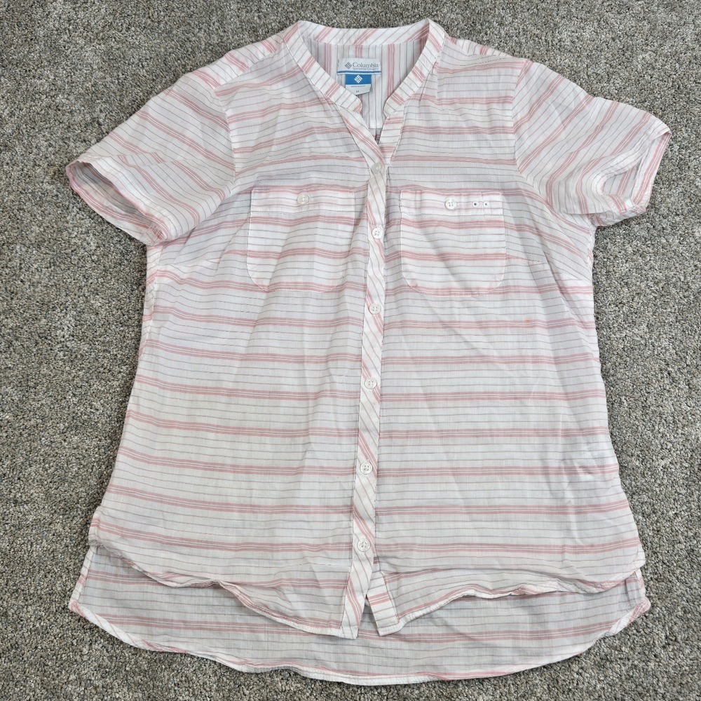 Columbia Womens Shirt Size M PFG Pink Striped Short Sleeve Fishing Outdoor